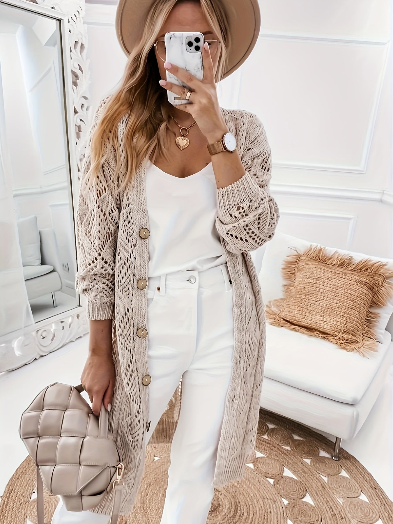 Della I Hollow-Out Openwork Knit Cardigan