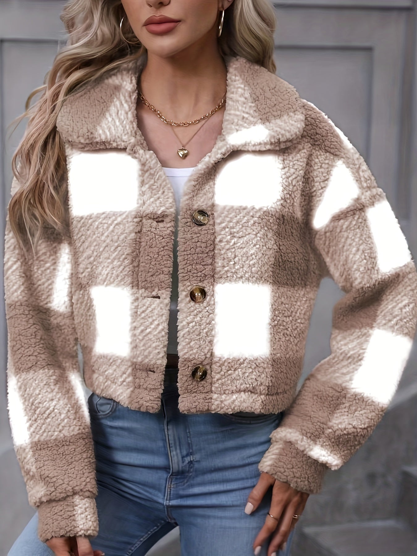 Della I Plaid Teddy Jacket