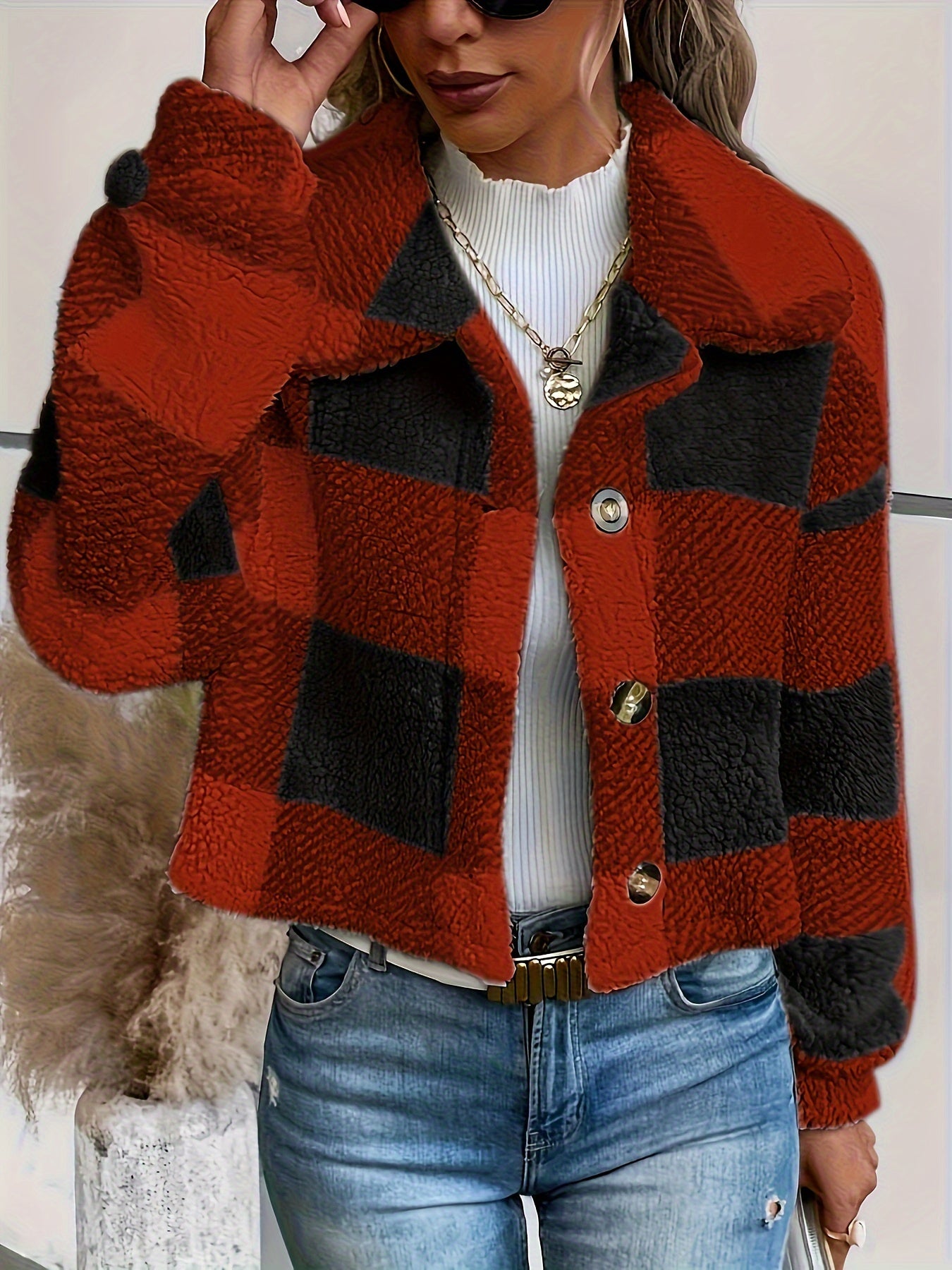 Della I Plaid Teddy Jacket