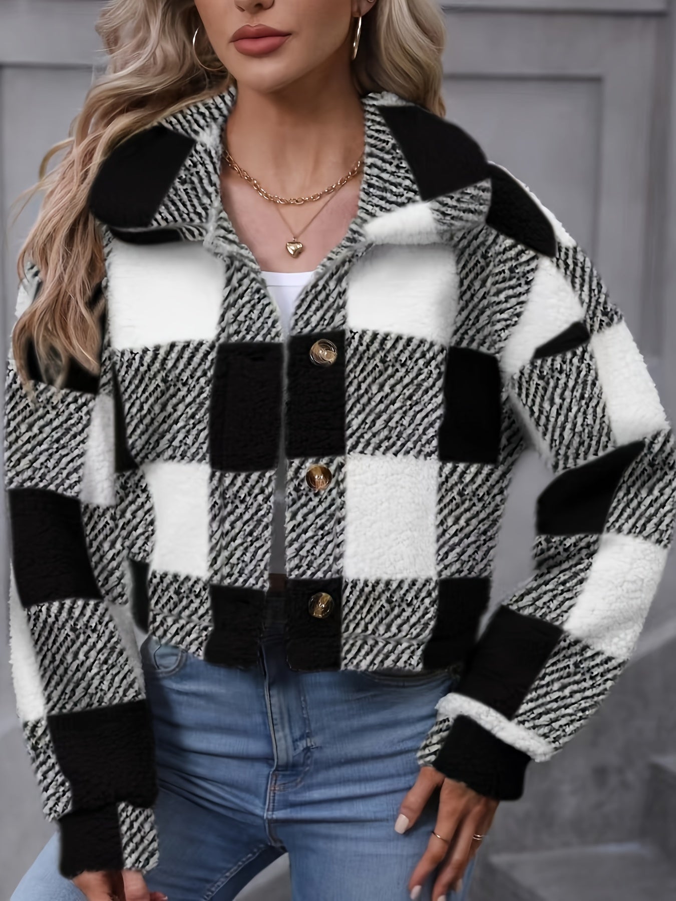 Della I Plaid Teddy Jacket