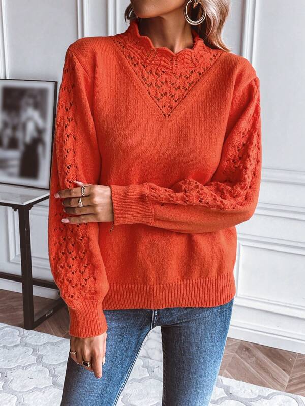 Della I Orange Faux-Collar Sweater