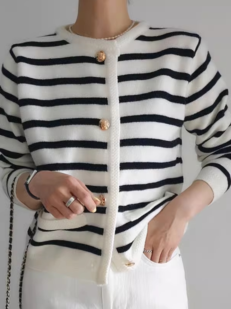 Della I Black & White Striped Cardigan