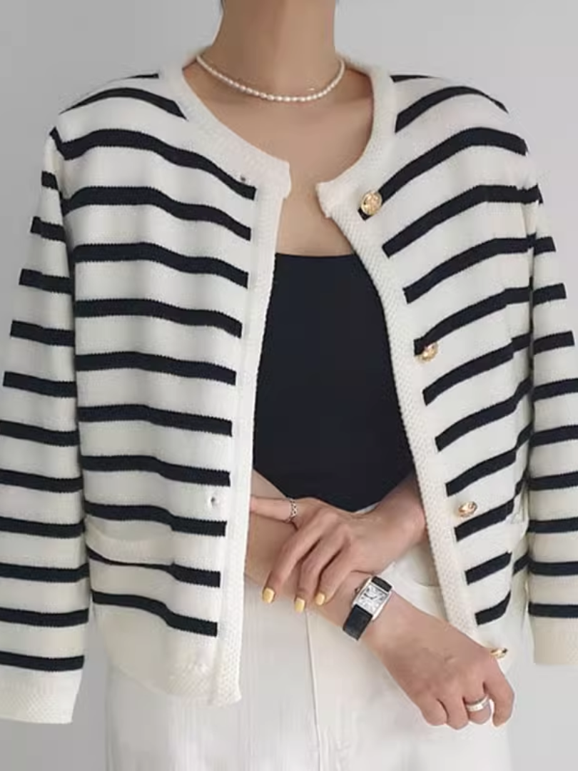 Della I Black & White Striped Cardigan