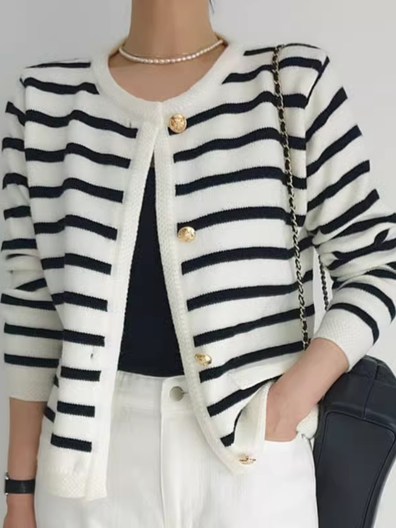 Della I Black & White Striped Cardigan