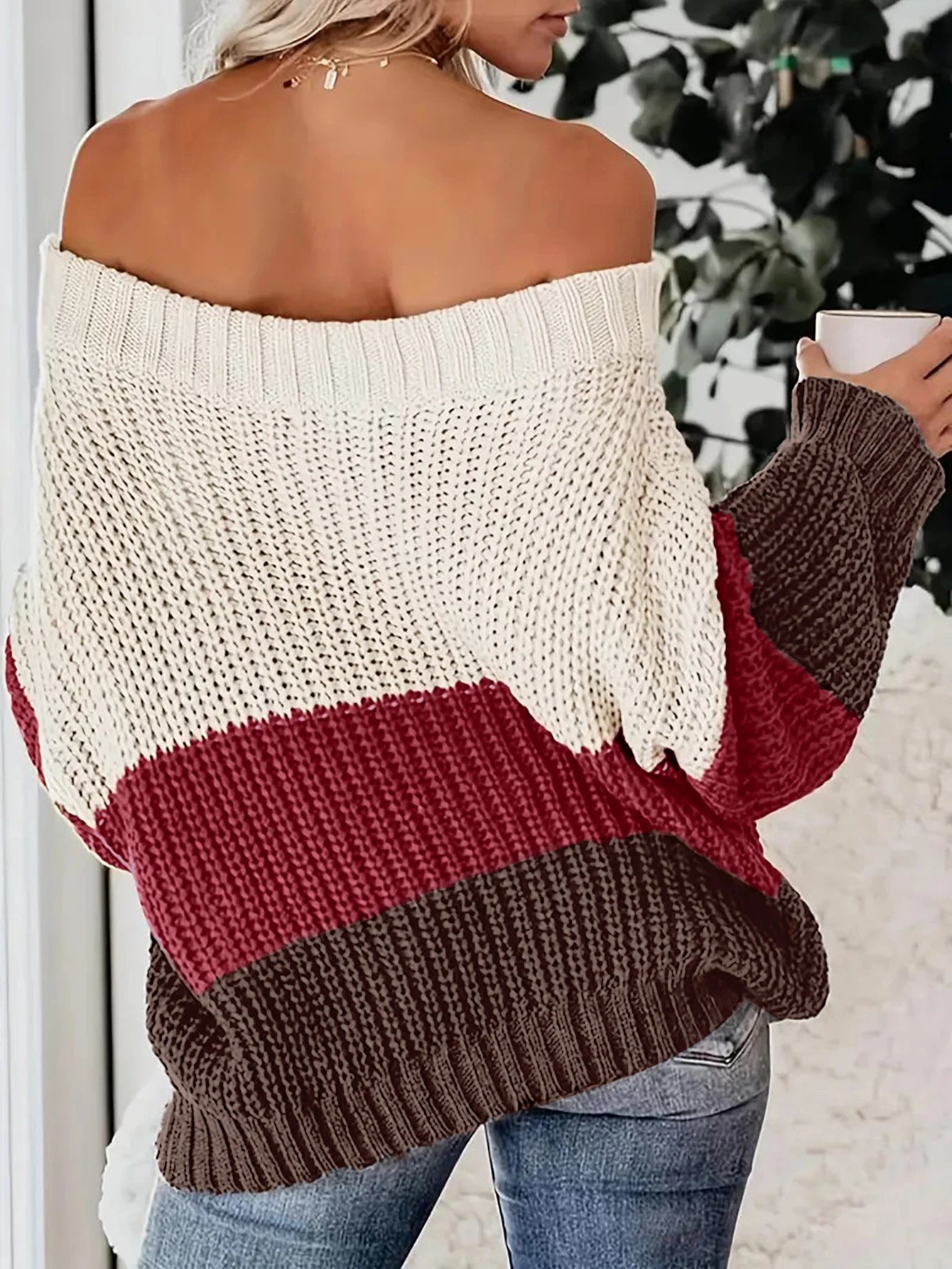 Della I Casual Open Shoulder Sweater