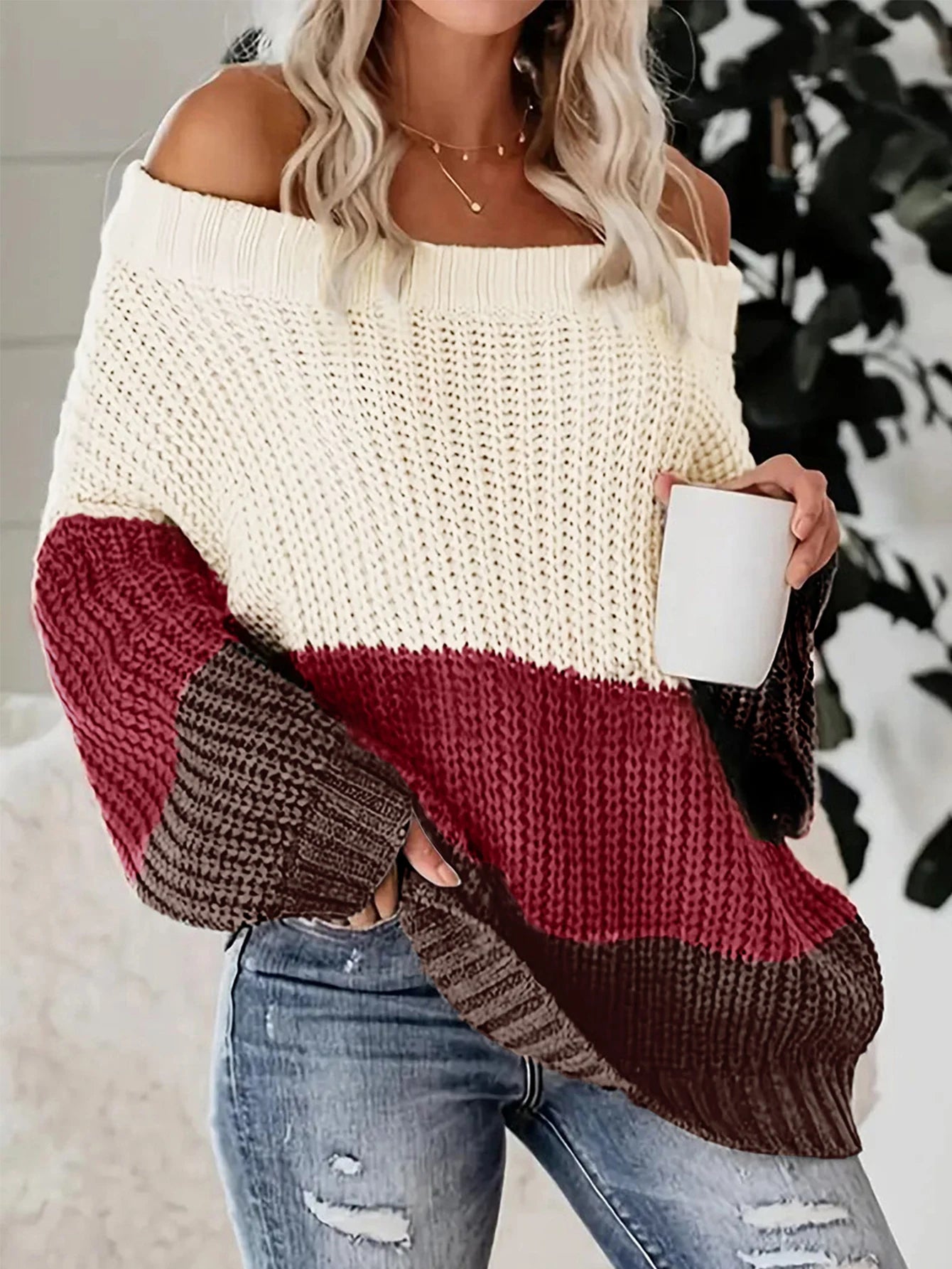 Della I Casual Open Shoulder Sweater