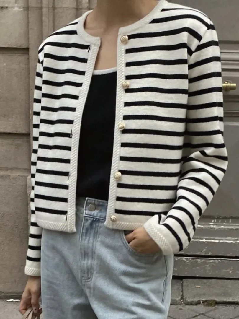 Della I Black & White Striped Cardigan