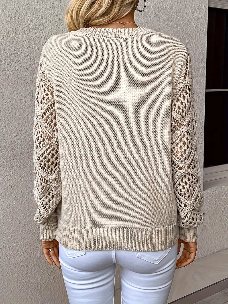 Della I V-Neck Sweater with Crocheted Sleeves