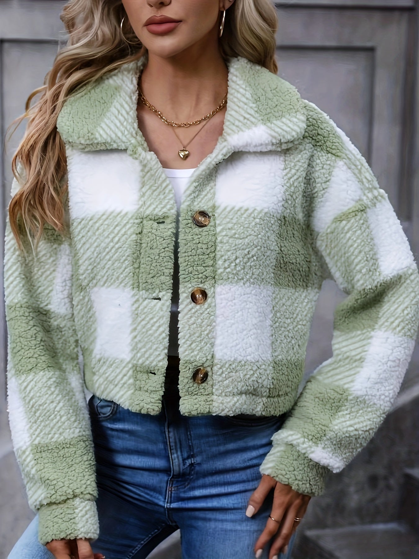 Della I Plaid Teddy Jacket