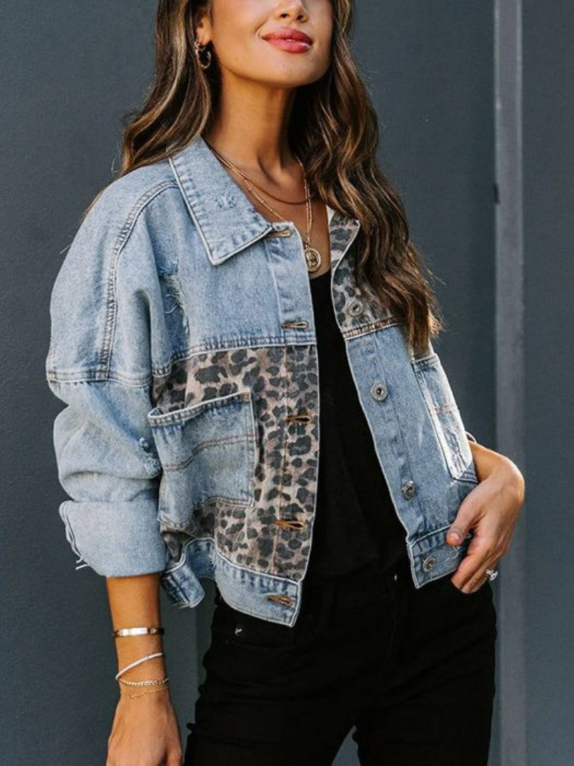 Della I Leopard Print Denim Jacket