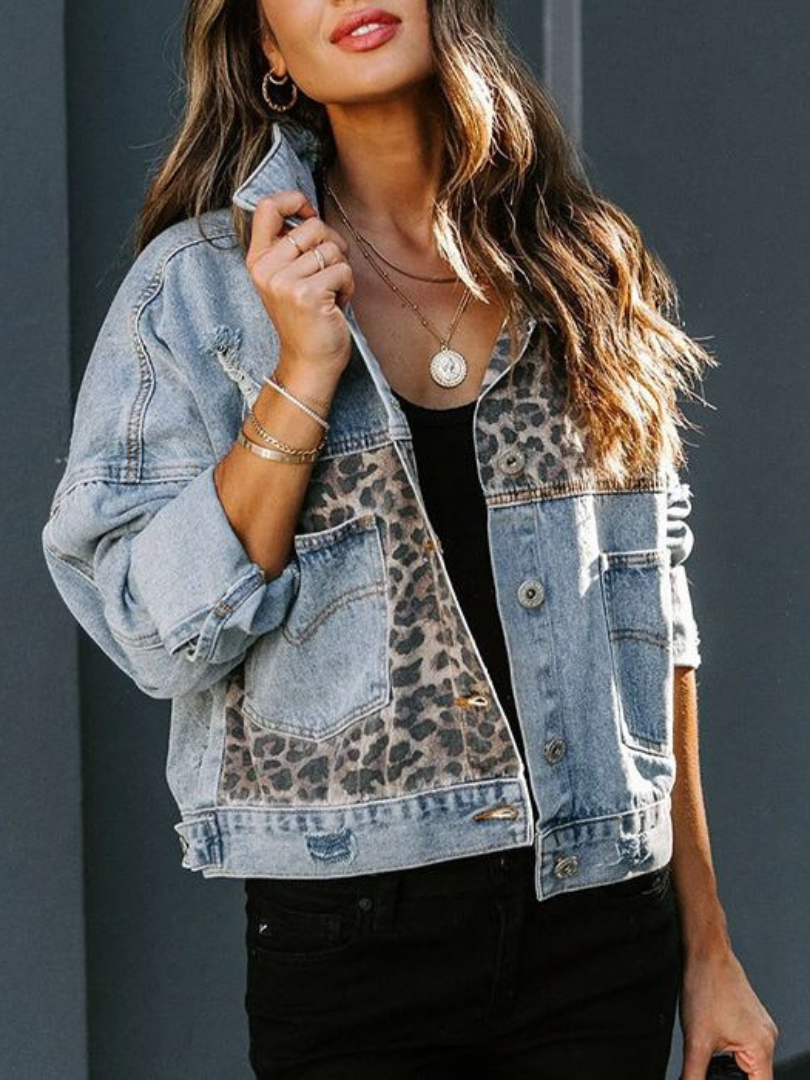 Della I Leopard Print Denim Jacket