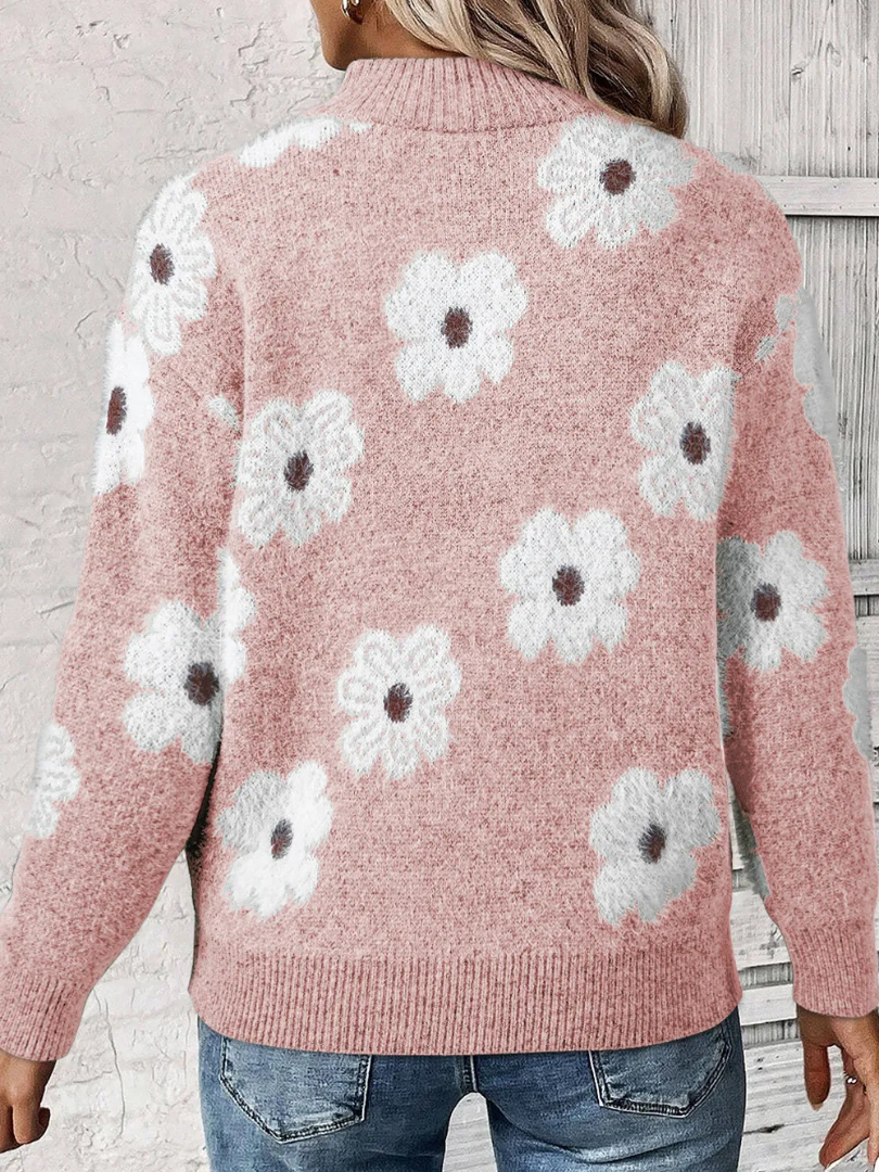 Della I Zip-Up Flower Sweater