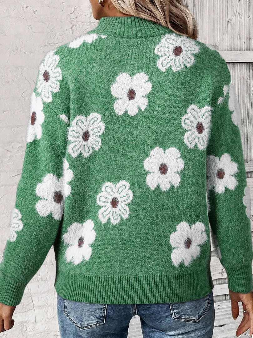 Della I Zip-Up Flower Sweater